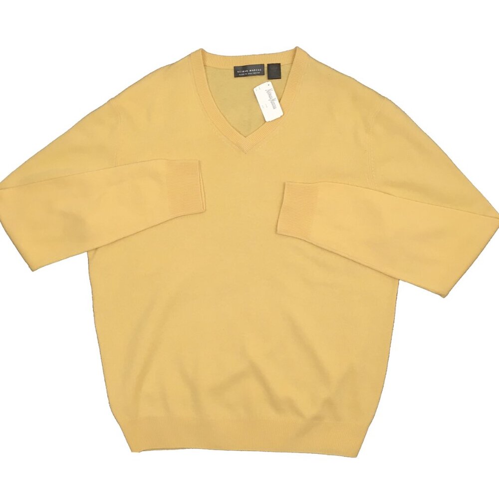 NEW $398 Neiman Marcus Cashmere Sweater! XL Yellow V Neck Soft and Plush